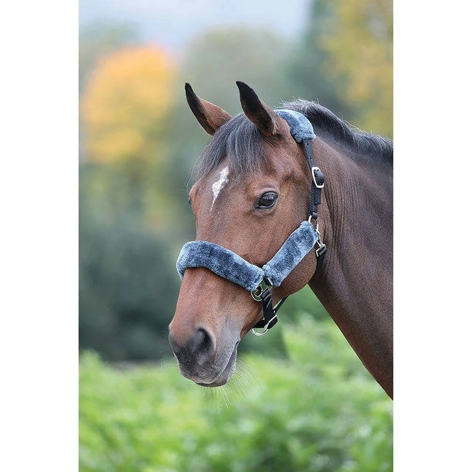 Fleece Lined Headcollar Black/Grey 2 Fleece Lined Headcollar Black/Grey - Image 2