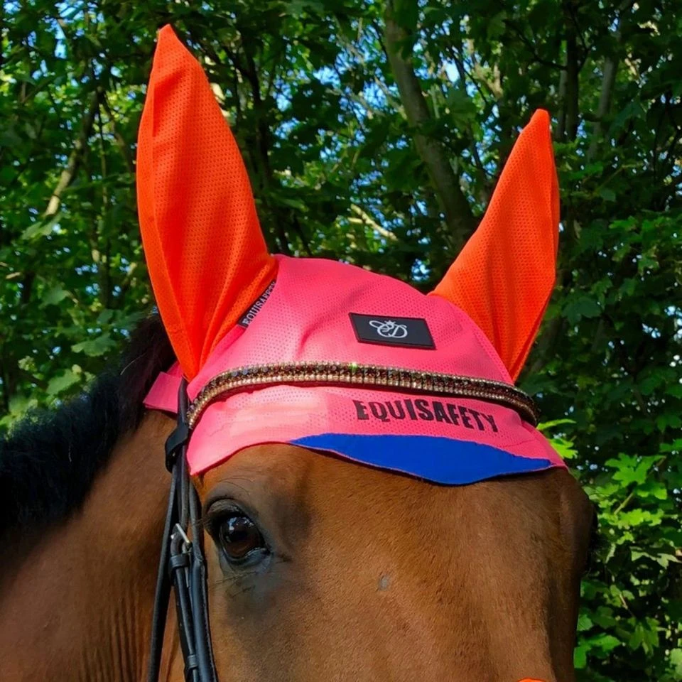 Charlotte Dujardin Reflective Multi-Coloured Mesh Horse Ears Pink/Orange 2 Charlotte Dujardin Reflective Multi-Coloured Mesh Horse Ears Pink/Orange - Image 2